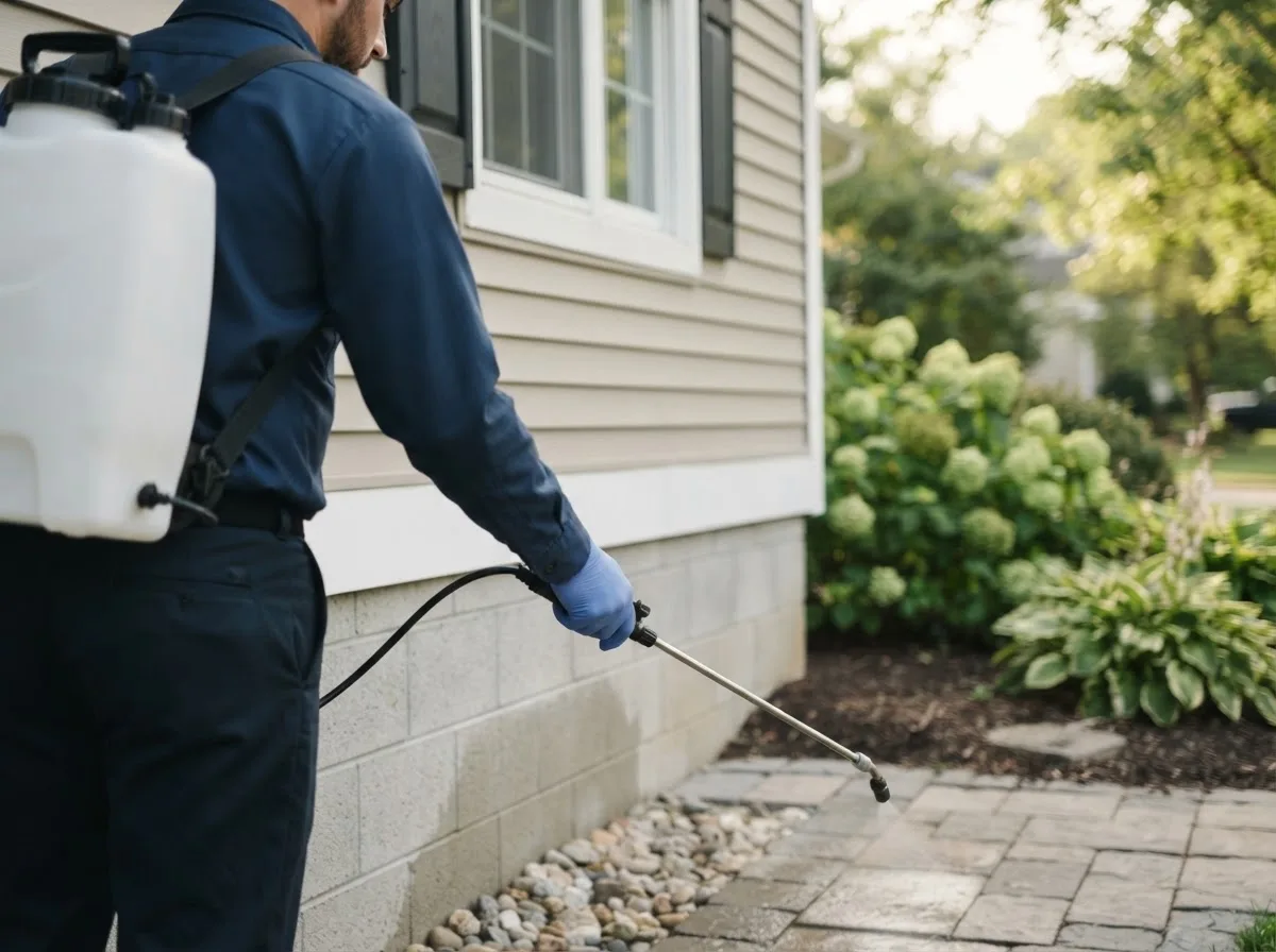 Pest control technician inspecting a home in Riviera, TX